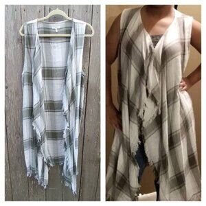 maurices one size sleeveless duster coverup cotton blend white gray plaid